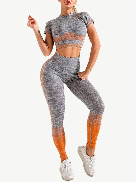 Short sleeve top seamless knit leggings